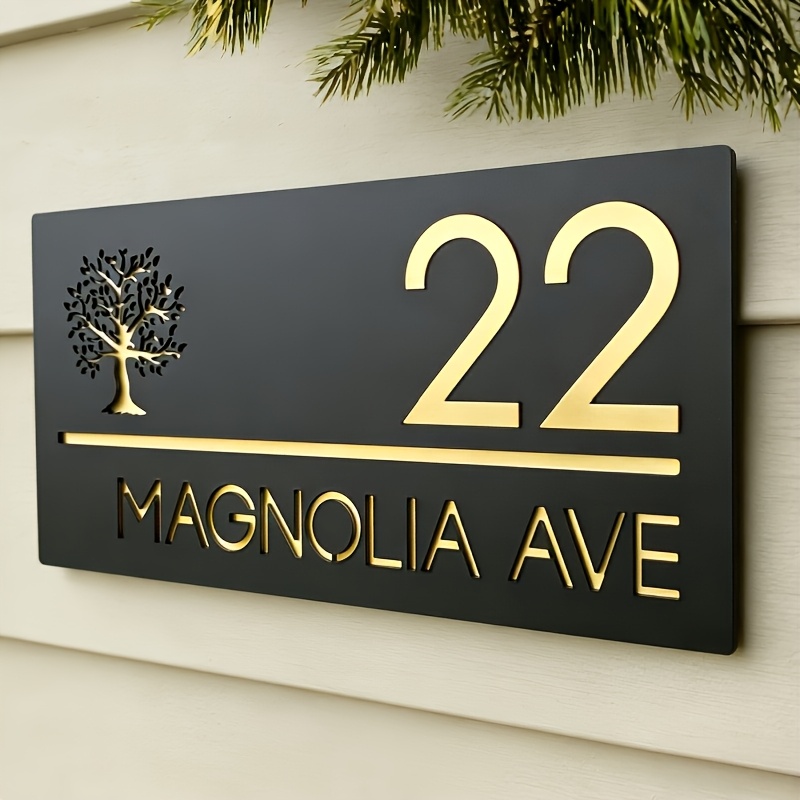 TEMU Custom Laser-engraved Double-layer Acrylic Address Number Plate - Large Tree-themed Suitable For Street, Apartment, Hotel Sign With Numbers,