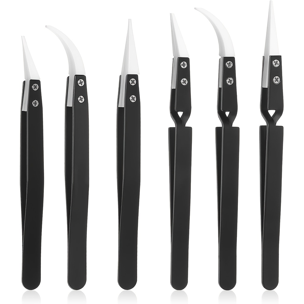 TEMU 6pcs Pointed Ceramic Tips Tweezer Precision Reverse Ceramic Tweezers Set Non-conductive Anti-magnetic And Heat-resistant Electronics Soldering