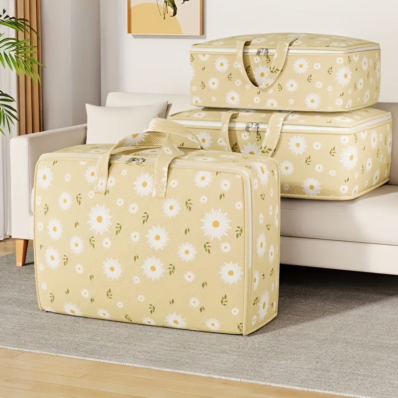 

1 Extra Large Daisy Print Clothes And Quilt Storage Bag - Portable Anti-moisture Moving And Packaging Organizing Bag, With Handle, Textile Material, Large Capacity And Multiple Codes