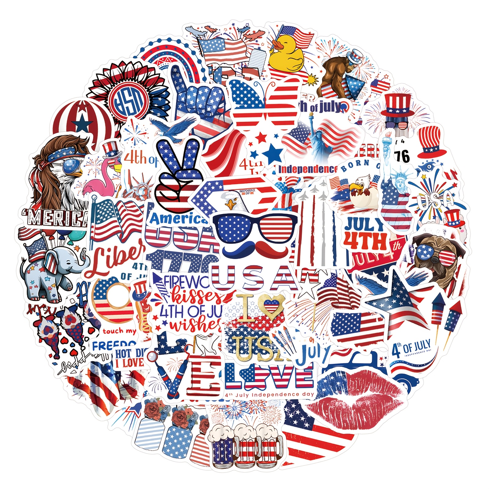 

55pcs Usa Patriotic Vinyl Stickers Set, Reusable, Decals For Fridge, Luggage, Skateboard, Stationery, Desk, Phone, And Computer, For , Suitable For 14+