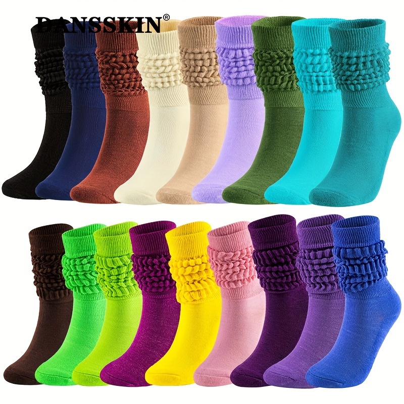 

10pcs Extra Long Slouch Socks - Cozy Knit Scrunchie Boot Socks In Vibrant Colors, Warm & Soft For All , Machine Washable -