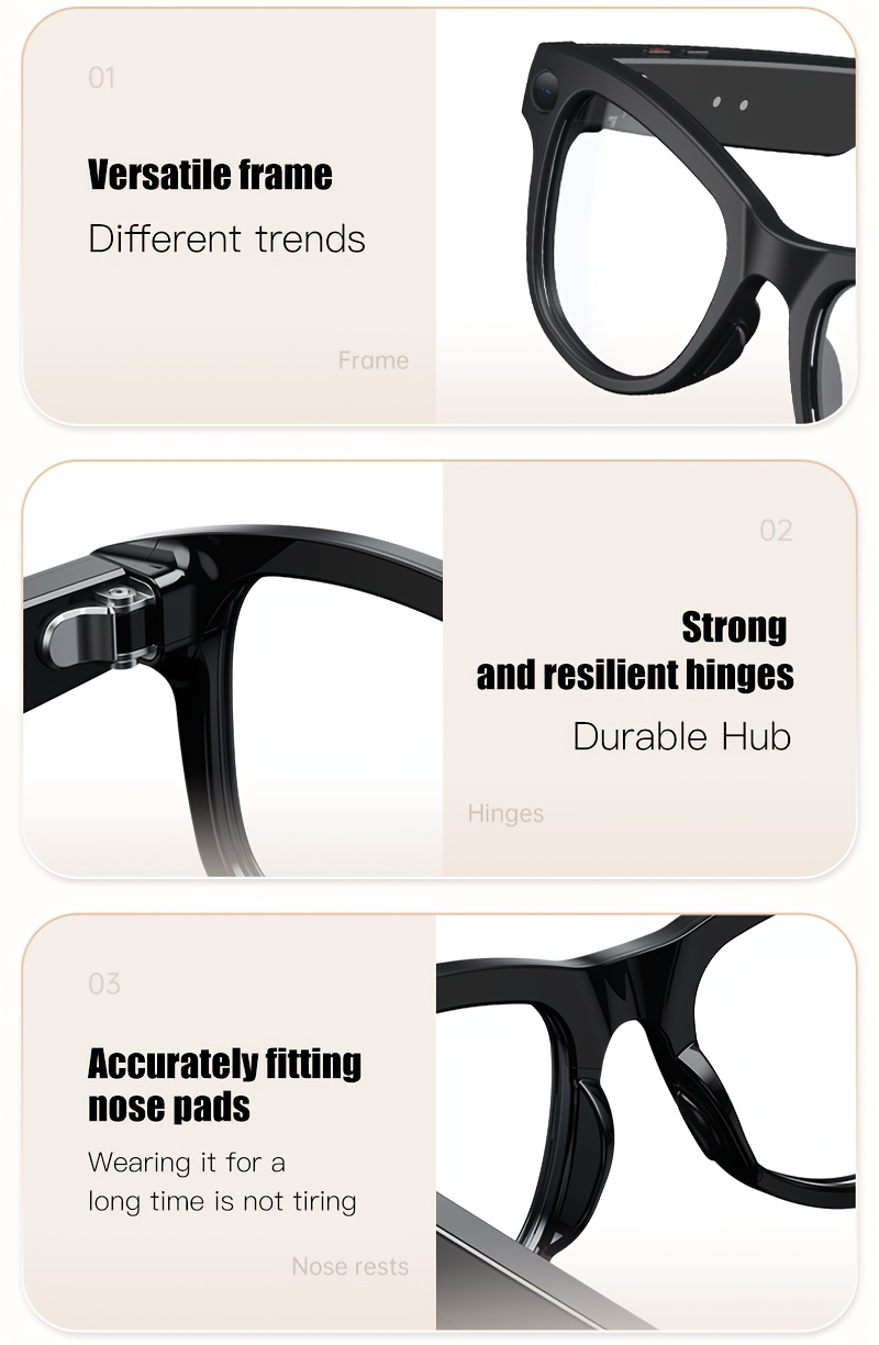 Lunettes intelligentes Zhizhi AI avec caméra haute définition 4K, enregistrement vidéo, interprétation simultanée GPT/recognition d'objets, lunettes intelligentes AI avec caméra et audio pour hommes et femmes Chatgpt