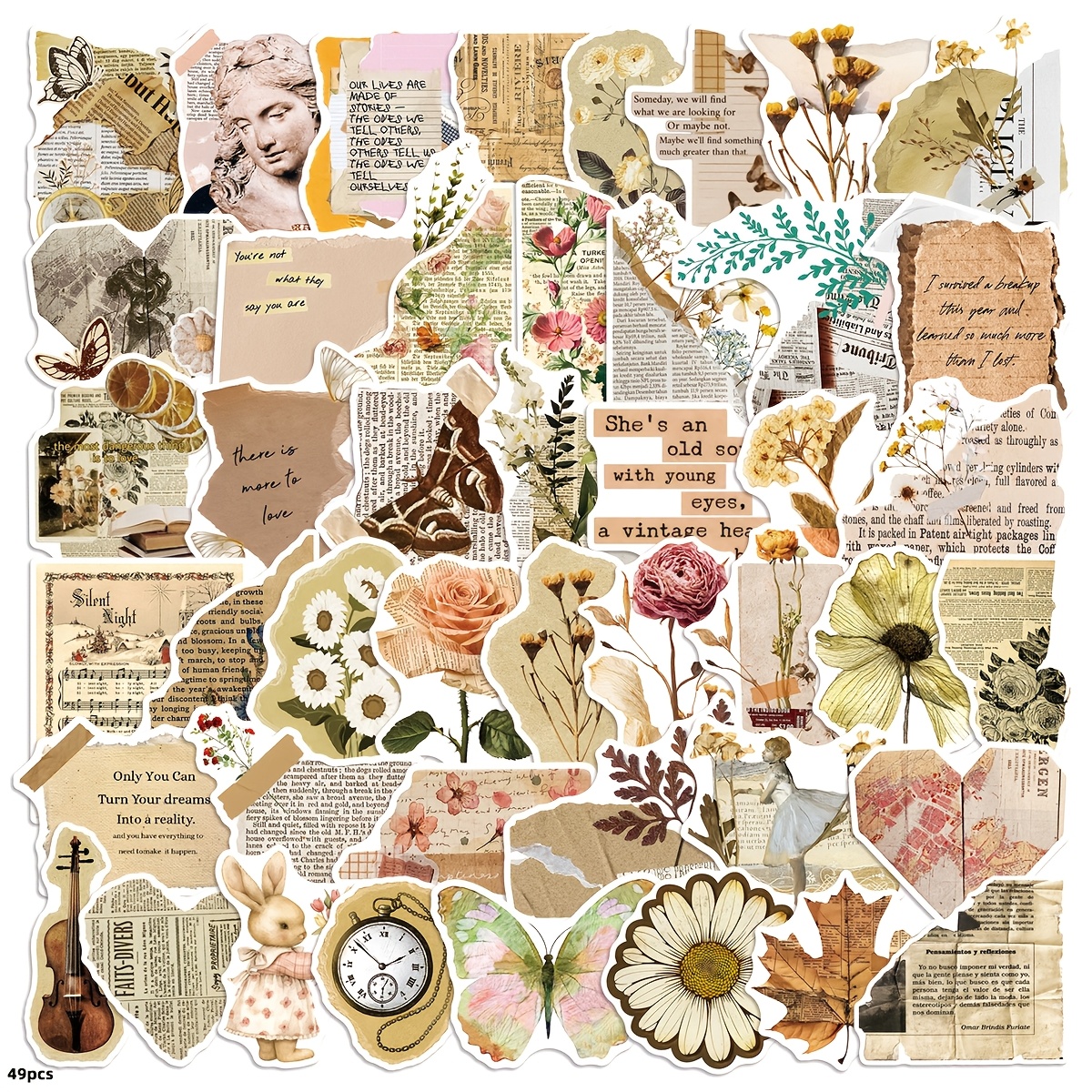49 vintage artistic   book stickers featuring nostalgic animals and flowers   decorating laptops phones books and luggage