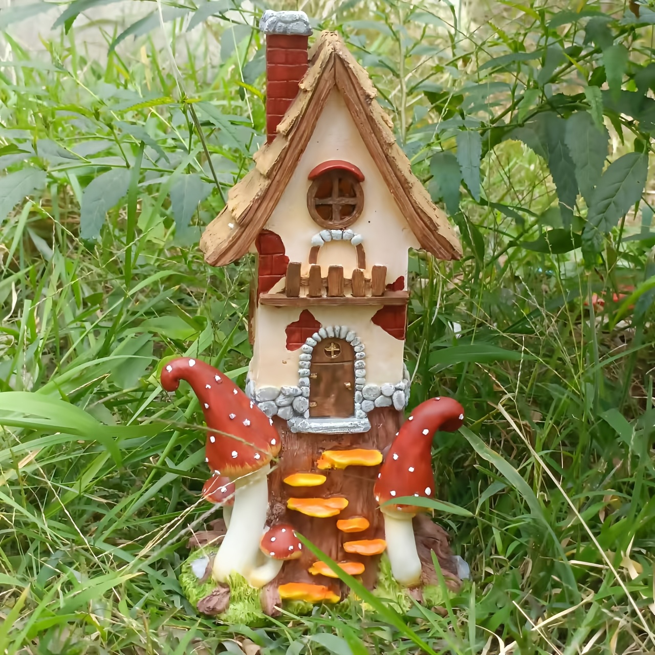 Image of Castle Mushroom Fairy Tale Garden Landscape Terrace Scene Succulent Pot Lawn Gnome Figurine Gift