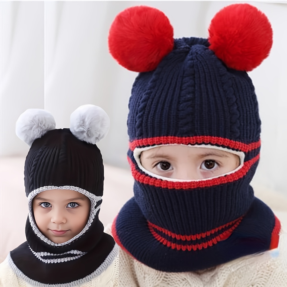 

1pc Children's Ball Style Autumn And Winter Knitted Hat, Warm Mask And Earmuffs, Cute Baby Hat Suitable For Outdoor Activities, Indoor Activities, Daily Leisure, Etc