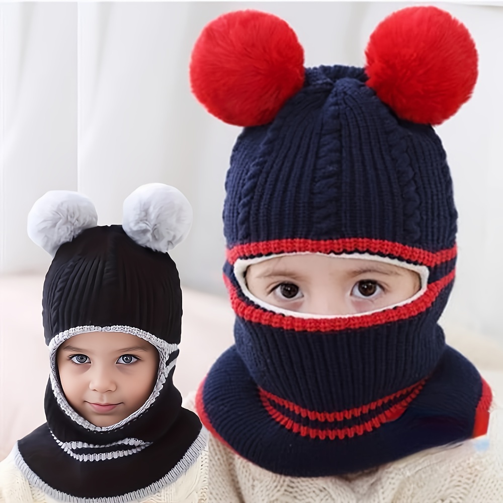 1pc Children's Ball Style Autumn And Winter Knitted Hat, Warm Mask And Earmuffs, Cute Baby Hat Suitable For Outdoor Activities, Indoor Activities, Daily Leisure, Etc