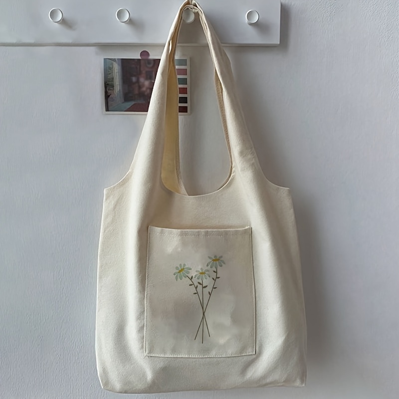 

Flower Print Tote Bag, Fashion Canvas Shoulder Bag, Large Capacity Shopping Bag, School Handbag