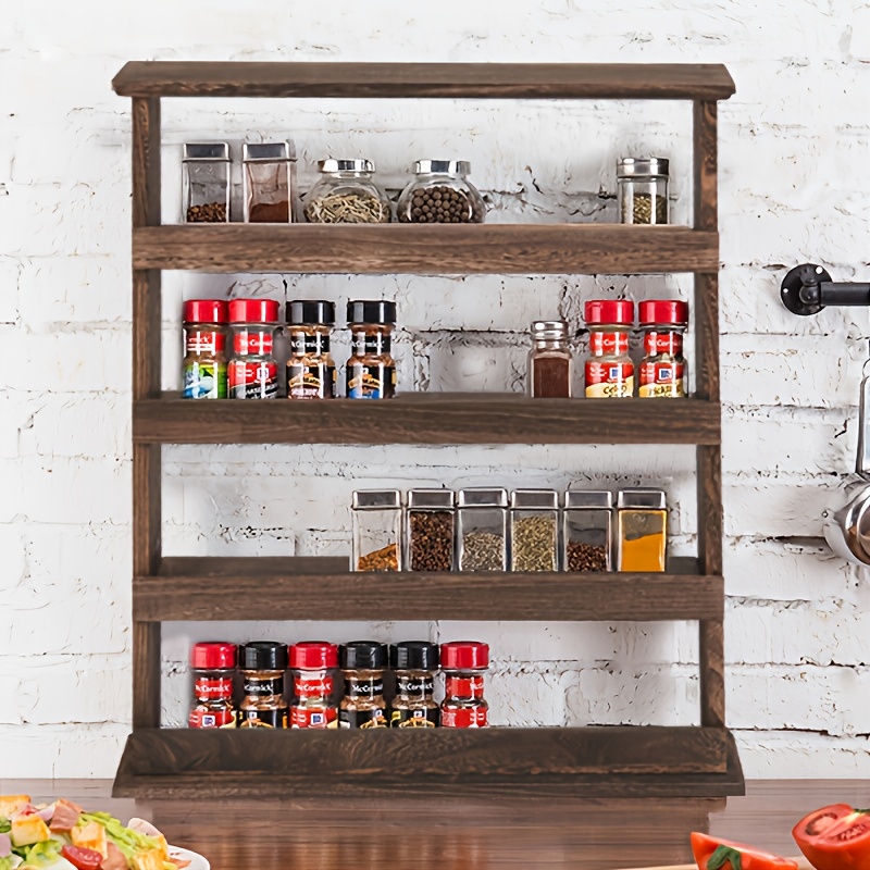 TEMU 4-tier Wall-mounted Floating Shelf With Wood - Painted Space- Cabinet Suitable, Bathroom, Pantry | Multi-tier Storage Organizer With Spice Rack