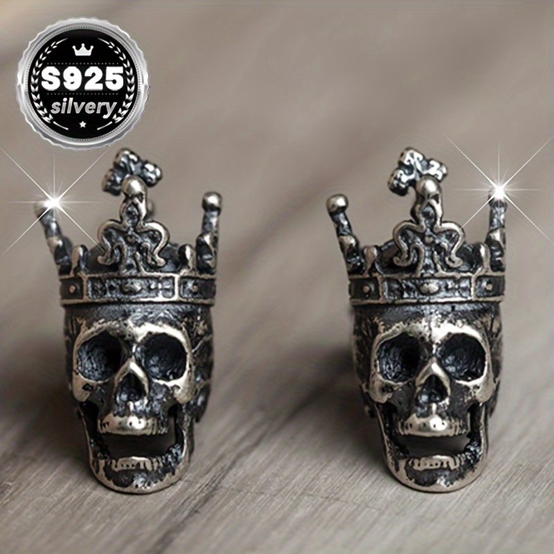 Silvery Retro Gothic Crown Earrings 2pc