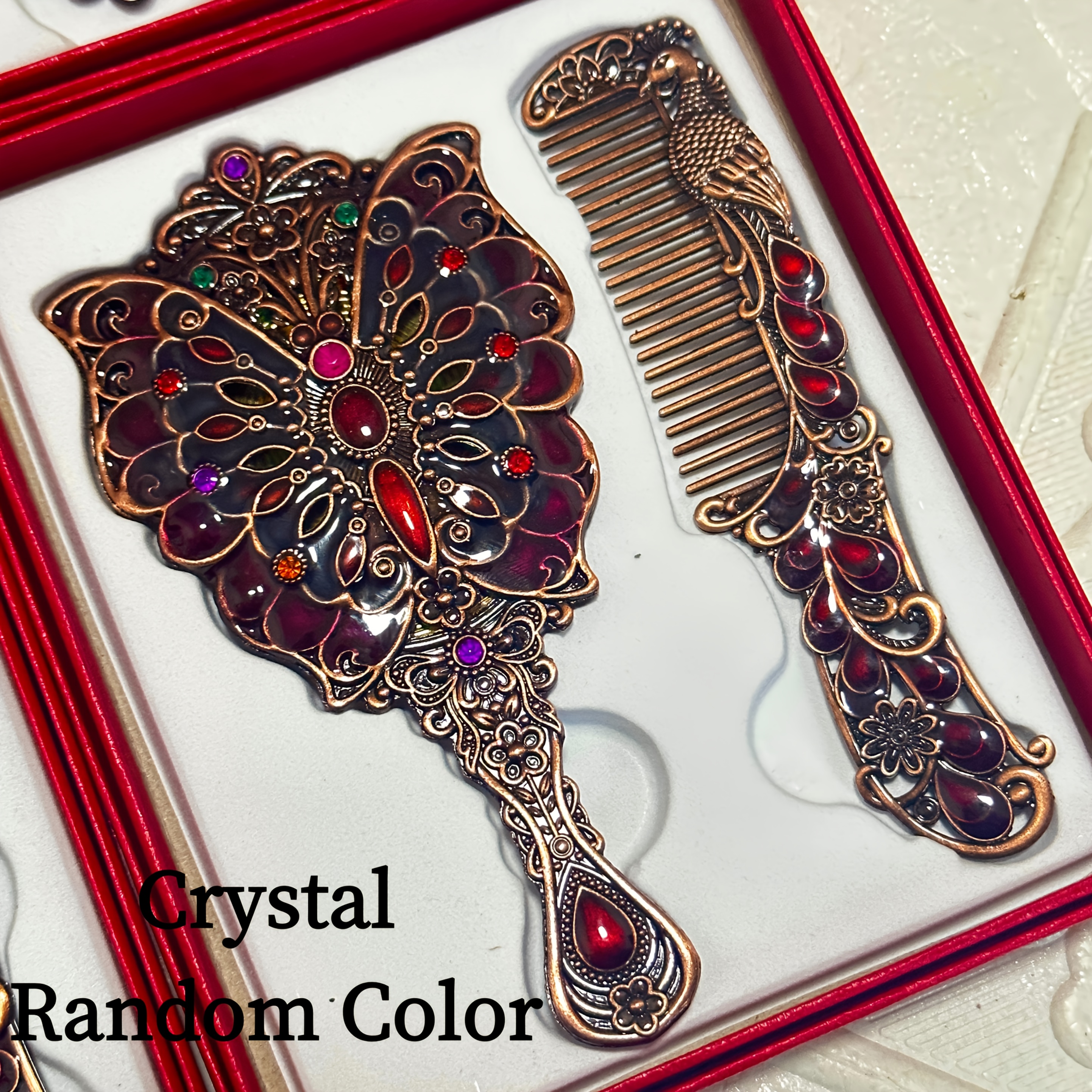 TEMU A , A Vintage Mirror And Comb Set, A -decorated Mirror And Hair Comb, A Portable Handheld Makeup Mirror Comb, A Creative Mirror And Comb Set, Suitable For And Christmas Gifts