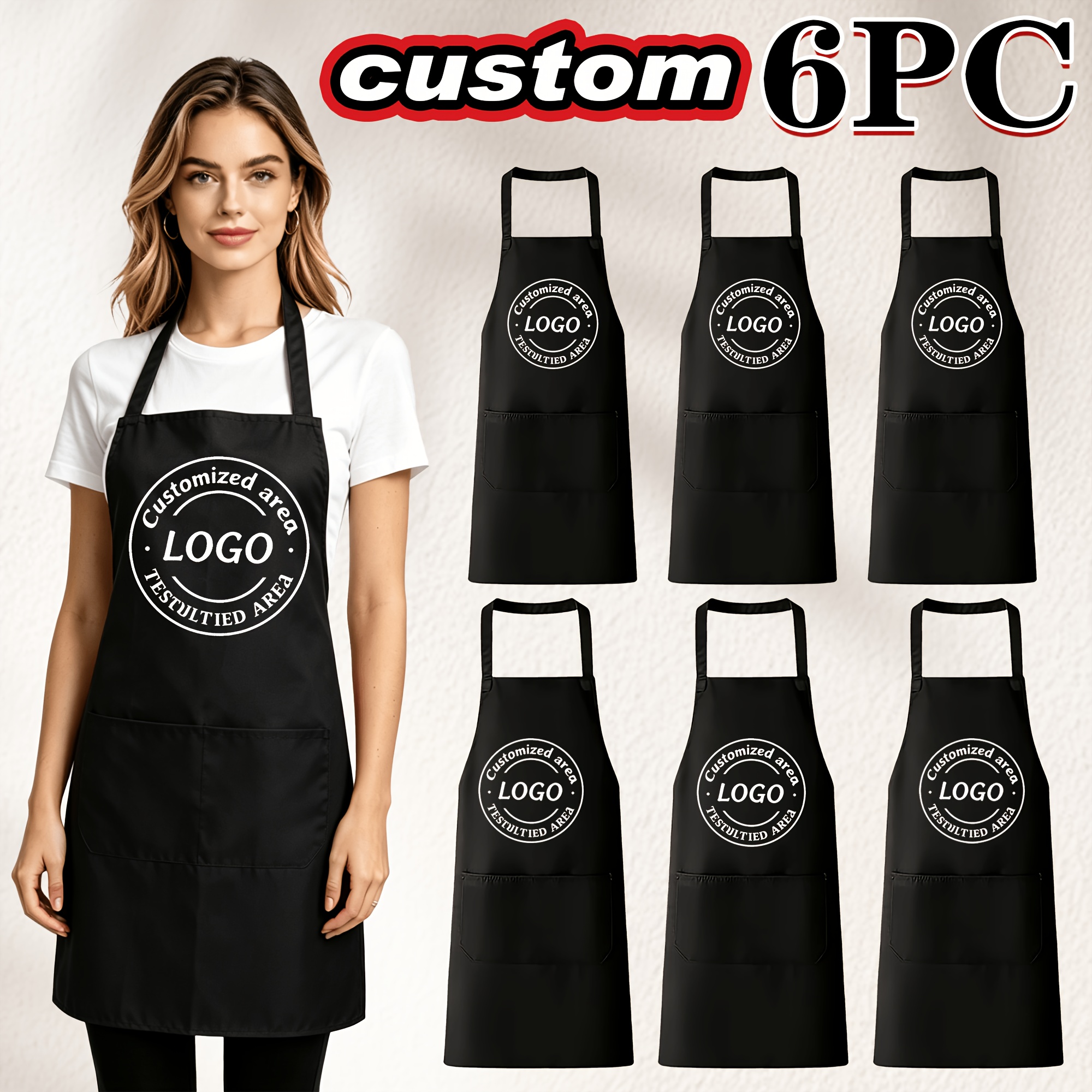 TEMU 6 pezzi Grembiuli da chef personalizzati con foto, Grembiuli con elastico regolabile in vita, Adatti per uso , con tasche, Regalo per , sorelle,