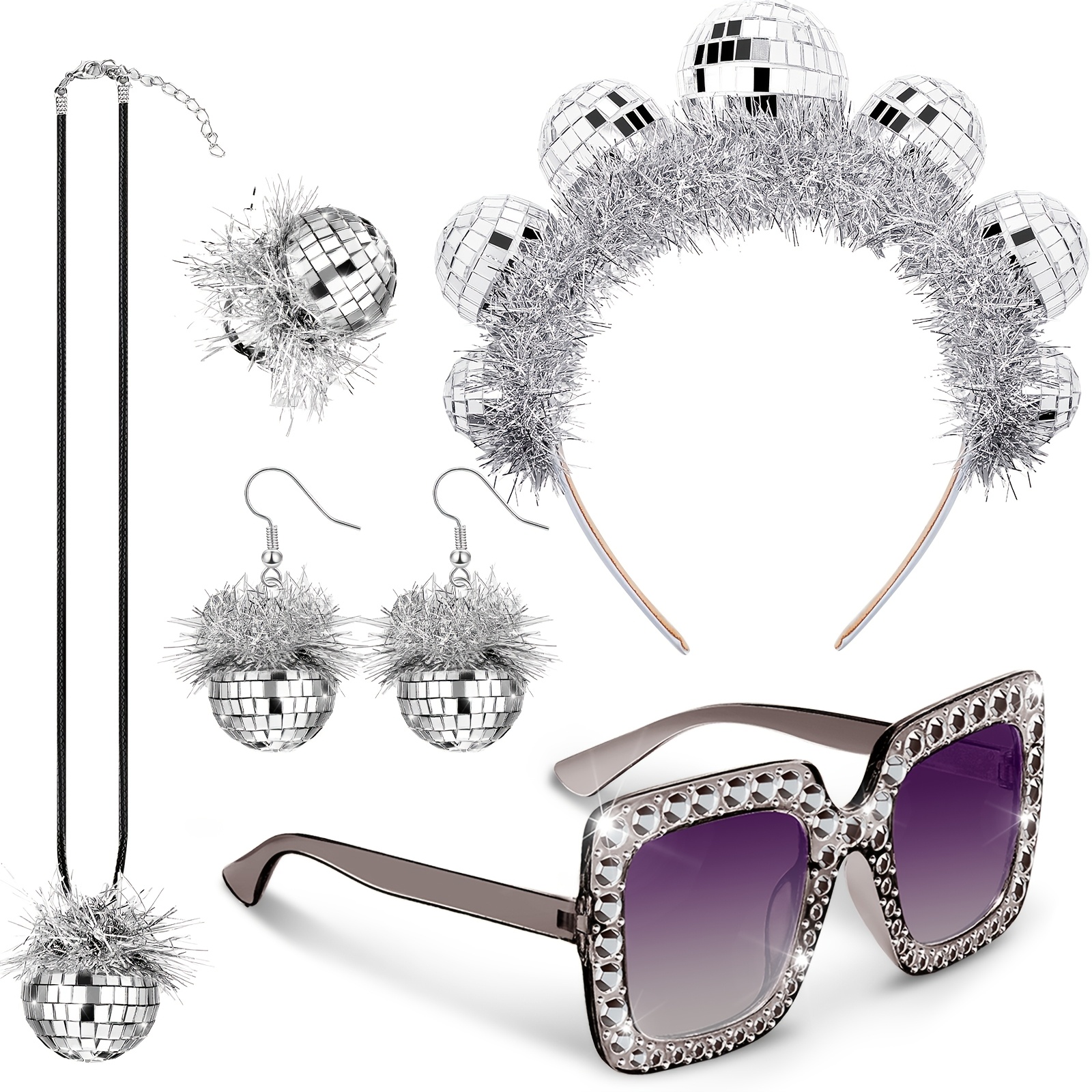 3pcs/Set Vintage Disco Women\'s Clothing Set - Including Glasses, Hat, Earrings 3pcs 70s disco party accessory set sparkling sequin hat - Temu main image 4