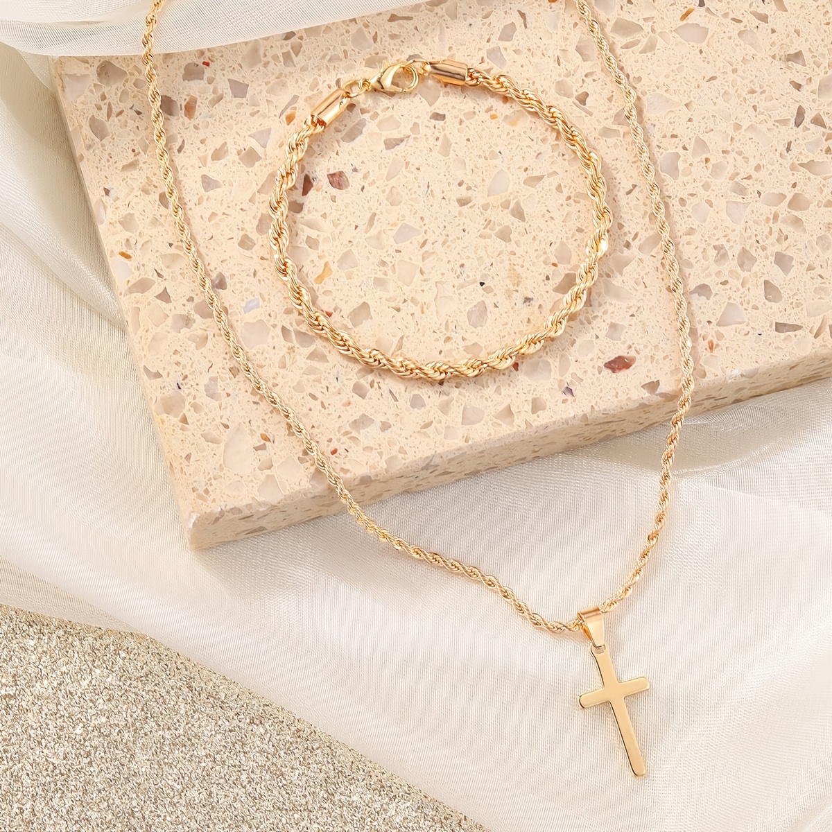 Image of 2pcs 316l Stainless Steel Chain Necklace Set, Vintage Mixed-style Cross Pendant, Fashionable Hip-hop Gothic Style, Multi-layered Design, Suitable For Easter, 's Day, And , A Gift For