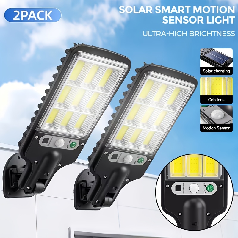 TEMU 2 Packs, 108cob, 6500k Cool White Solar Powered Outdoor Street Light And Flood Light, Ip44 Waterproof Dusk-to-dawn , Wide-angle Pir Motion