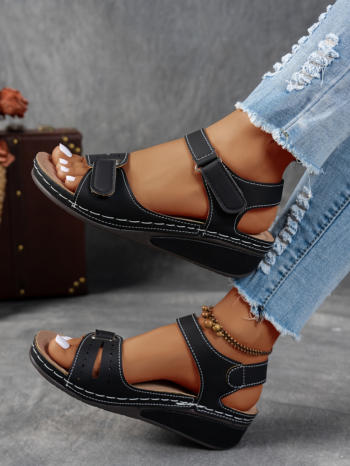   womens beige wedge sandals comfortable open toe platform shoes with adjustable ankle strap perforated design for   casual summer fashion strappy sandals Product details 19