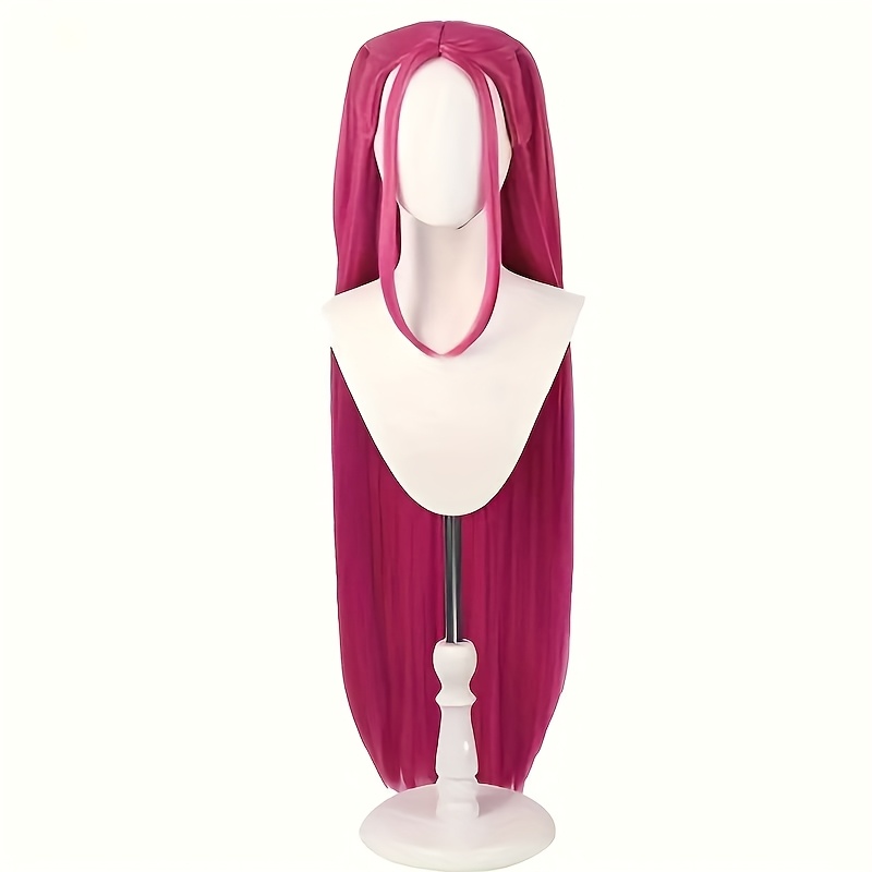 TEMU Peach Pink Wig, Magenta Wig With 2 Braids, Long Straight Pink Wig For Halloween Party Anime Cosplay