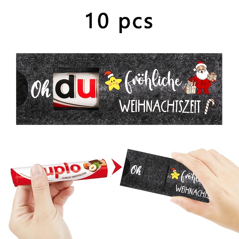 TEMU 10pcs Felt Christmas Gift Bags, Printed With German "oh Du Fröhliche Weihnachtszeit" Party Gift Box Packaging, Chocolate Gift Box, Suitable For