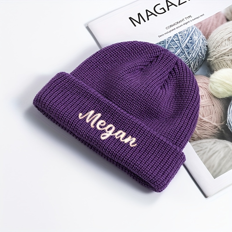TEMU Personalized Custom Beanie - Design Your Own Name And Initials, Double-layer Thick Warm Hat, Unisex Design, Trendy, Suitable For School, Daily ,
