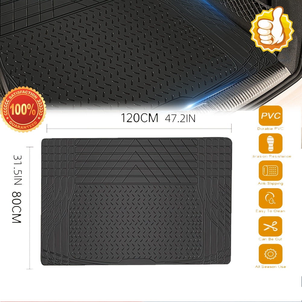 TEMU Rubber Semi-patterned Trunk Floor Mat - High-quality Black Heavy-duty Trunk Floor Mat Is Waterproof And Anti-slip, With A Cutting Net For Easy Cutting, Suitable For Vehicle Protection