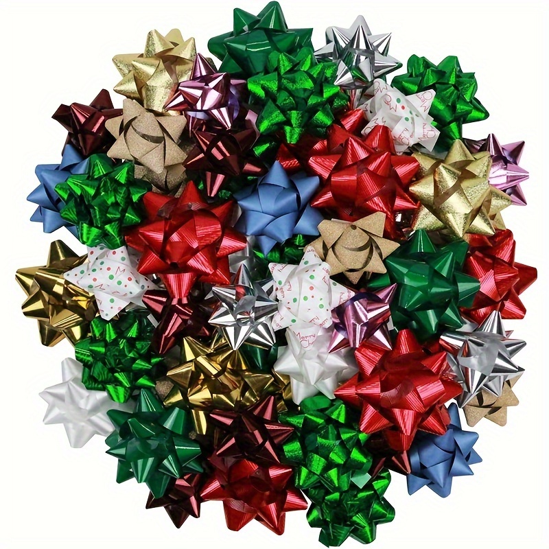 

100pcs Color Plastic Gift Bows - 1.5-3inches Assorted Sizes For Christmas, Holidays, And Birthdays - No Feathers