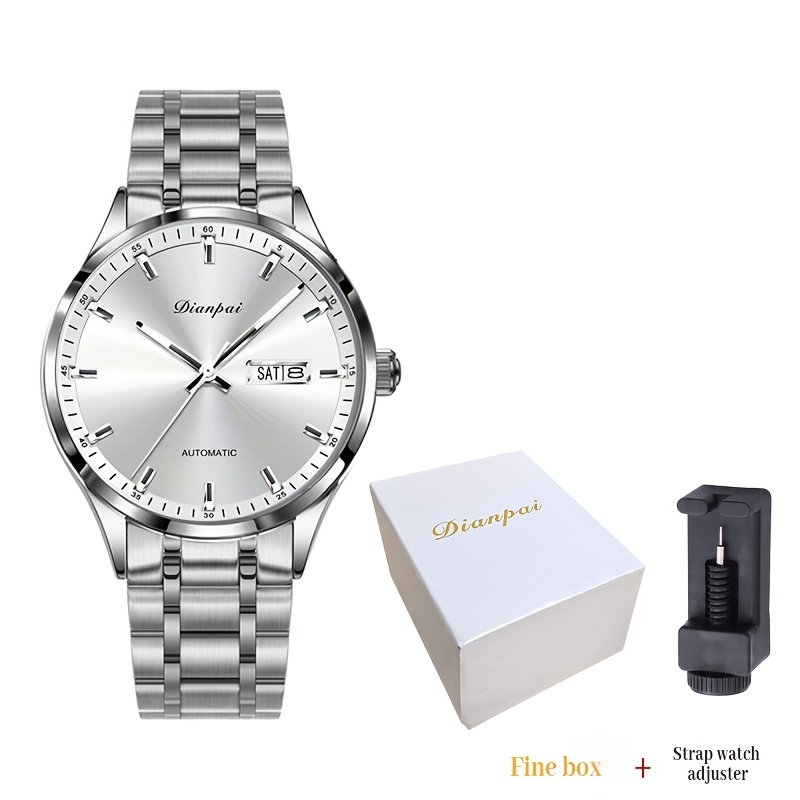 Image of Dianpai Men's Business Automatic Mechanical Watch Stainless Calendar Week Fashion Large 's Gift Wristwatch，valentine's Day Gift