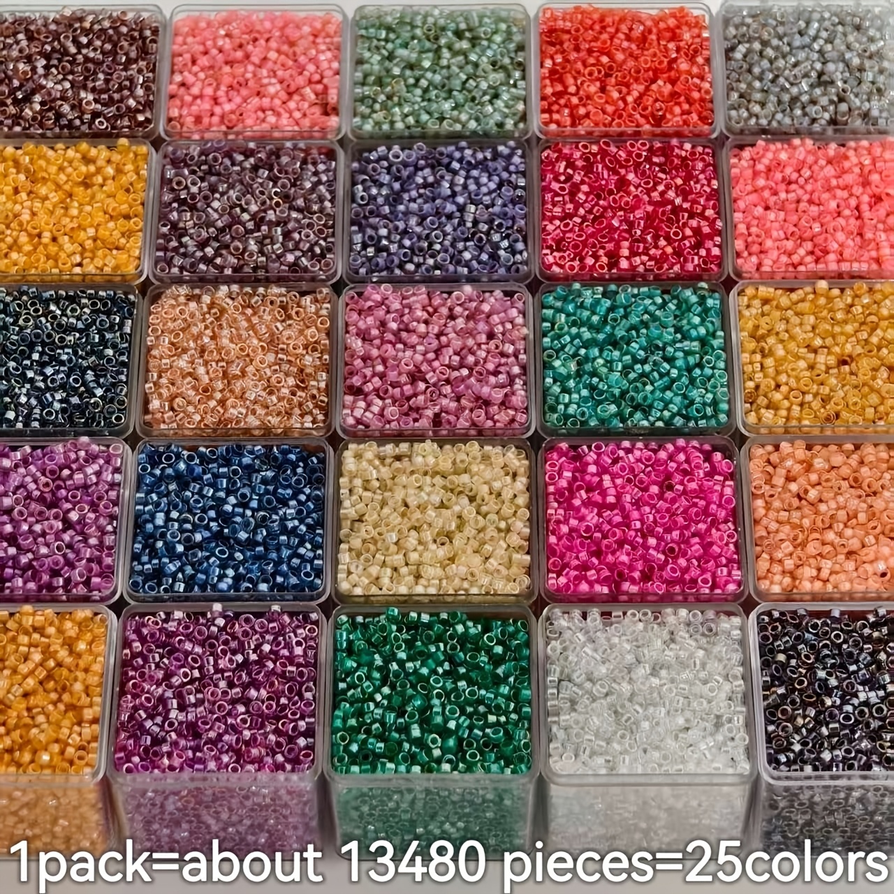 TEMU 13480 piezas de cuentas de vidrio tipo arroz de 2.5 mm, 25 colores, , color sólido, cuentas Xiaomi, suministros y manualidades y suministros de
