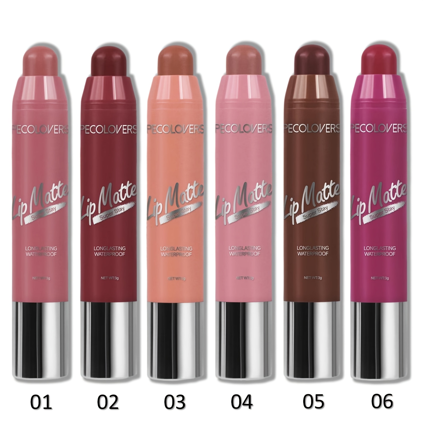 TEMU 6pcs/ Set Matte Lipsticks Pencil Cup Waterproof Long Nude Makeup Lip Tint Pen