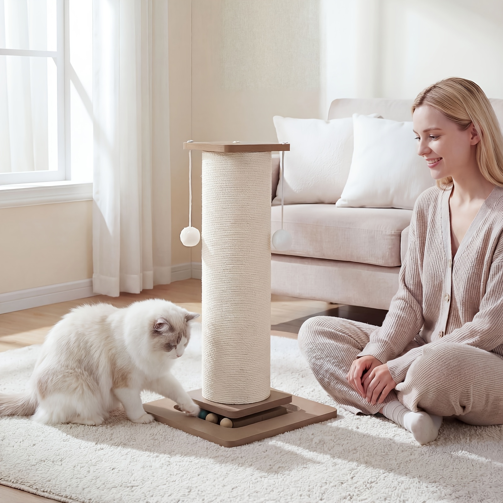 E-shop 66 cm Extra großer Sisalseil-Kratzbaum für Katzen, langlebiger Sisal-Krallenfeiler, einfache Montage, stabile -Kipp-Basis, schützt Sofa Möbel,