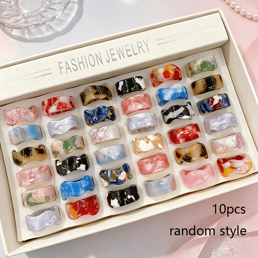 10pcs Vintage Marble Texture Adjustable Women's Rings Set