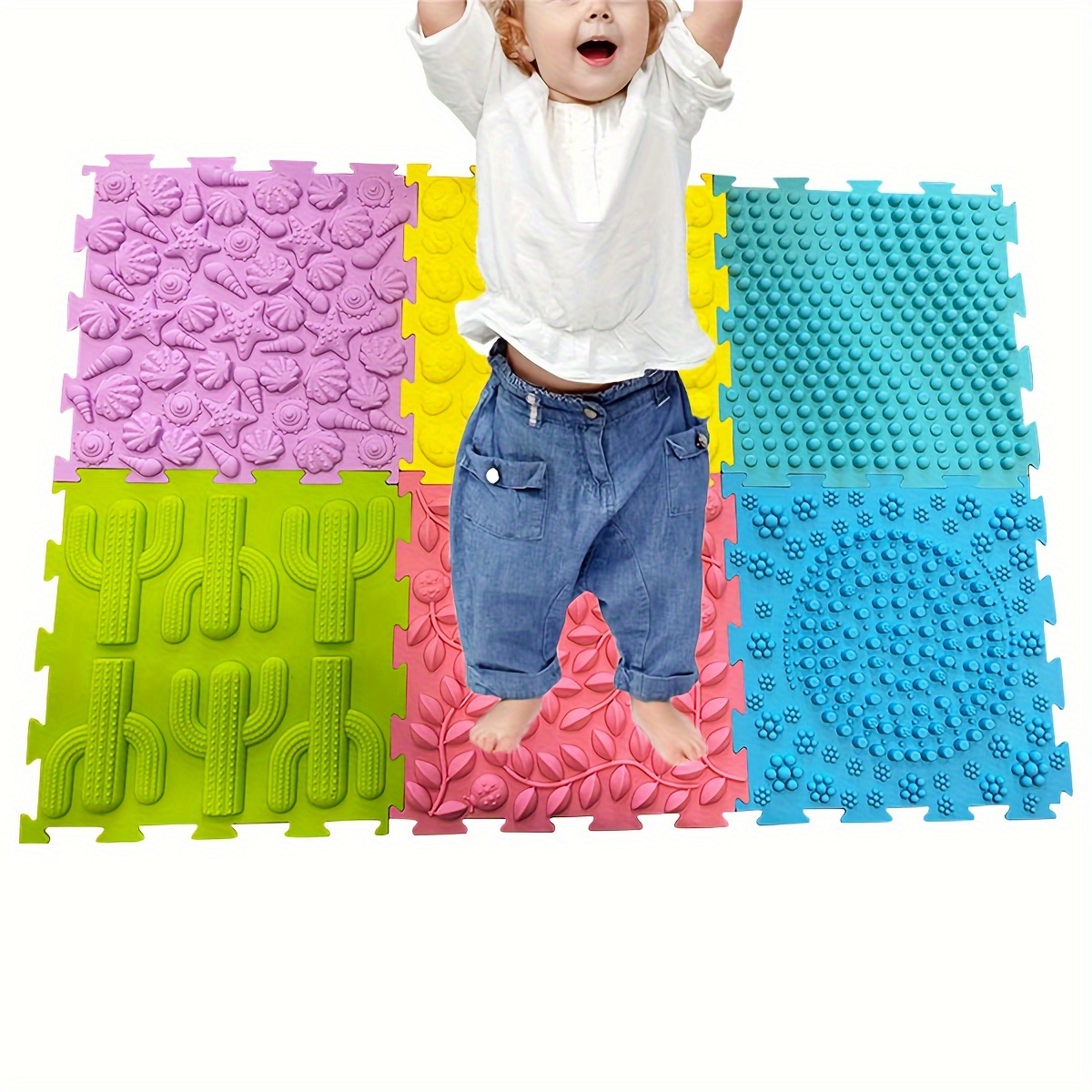 

6 In 1 Set Interlocking Floor Mats, Foam Mats For Floor With Edgings, Soft Anti-slip Puzzle Area Rug Playmat, Play Mat, Square Tiles For Room Decor