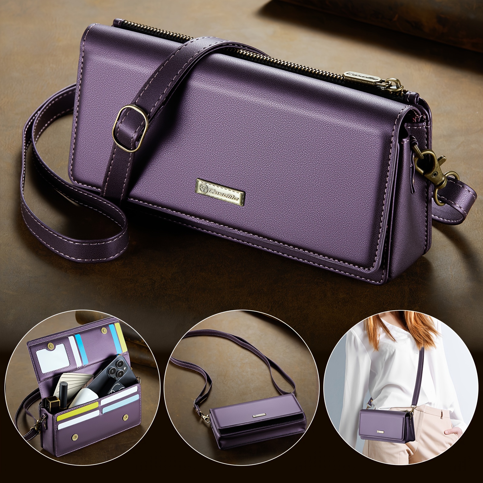 

Crossbody Phone Wallet For Women, Rfid Blocking Slots With Detachable Shoulder Strap Zipper Pocket