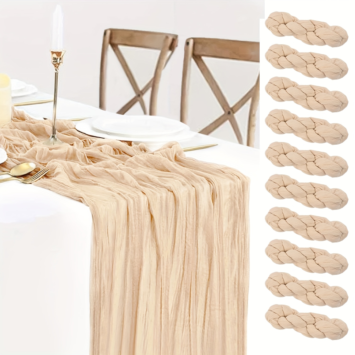 E-shop 10er-Pack Mulltischläufer, 71 Zoll (ca. 180 cm), 6-Fuß (ca. 1,8 Meter) Mullgaze-Tischdecke im Landhausstil im Bohemian-Stil, geeignet für