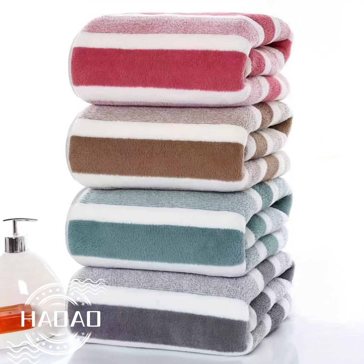 4pcs striped bath towel set absorbent quick drying showering towel super soft skin friendly bathing towel for home bathroom ideal bathroom supplies   details 0