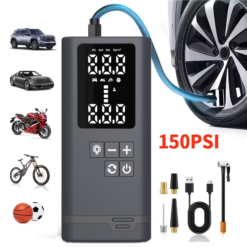 TEMU 210psi/150psi Portable Tire Inflator, With Digital Pressure Gauge, Car Tire Pump. (210psi With 22 Cylinders, 3 Times Inflation Speed,