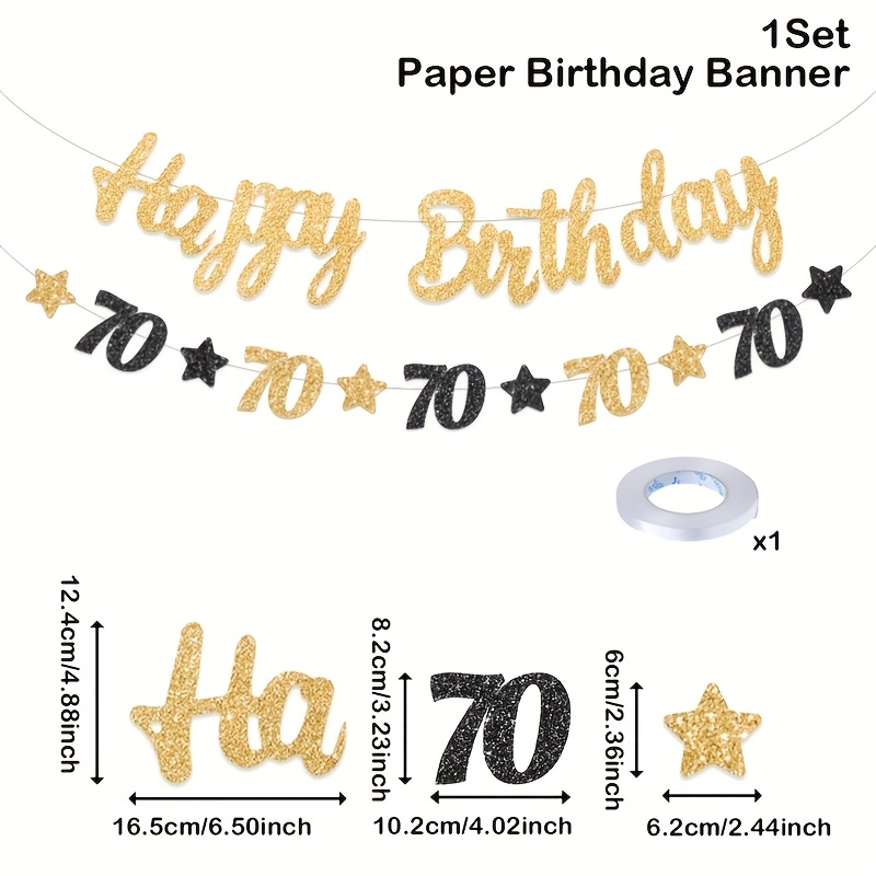 1set,happy 70th Birthday Hanging Banner,70th Birthday Party Paper Pulling Flag,happy Birthday Party Background Decor,adult Birthday Party Photo Commemorative Props,birthday Party Hanging Flag