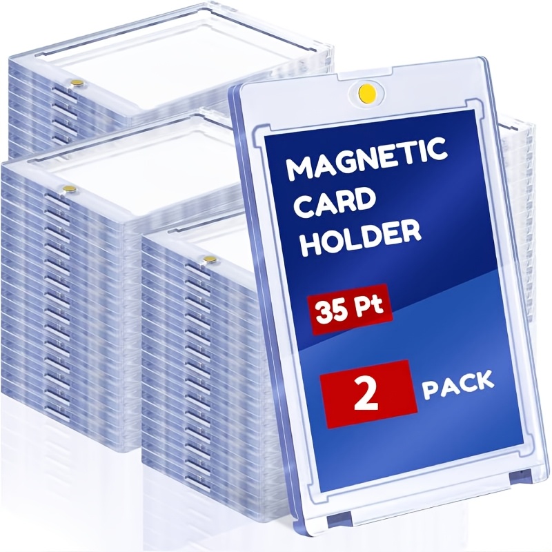Image of 2pcs Of Magnetic Card Protectors, 35pt Single Sleeves, Uv-resistant Hard Plastic, Suitable For Trading Cards, Sports, Football, And Baseball Card Protection