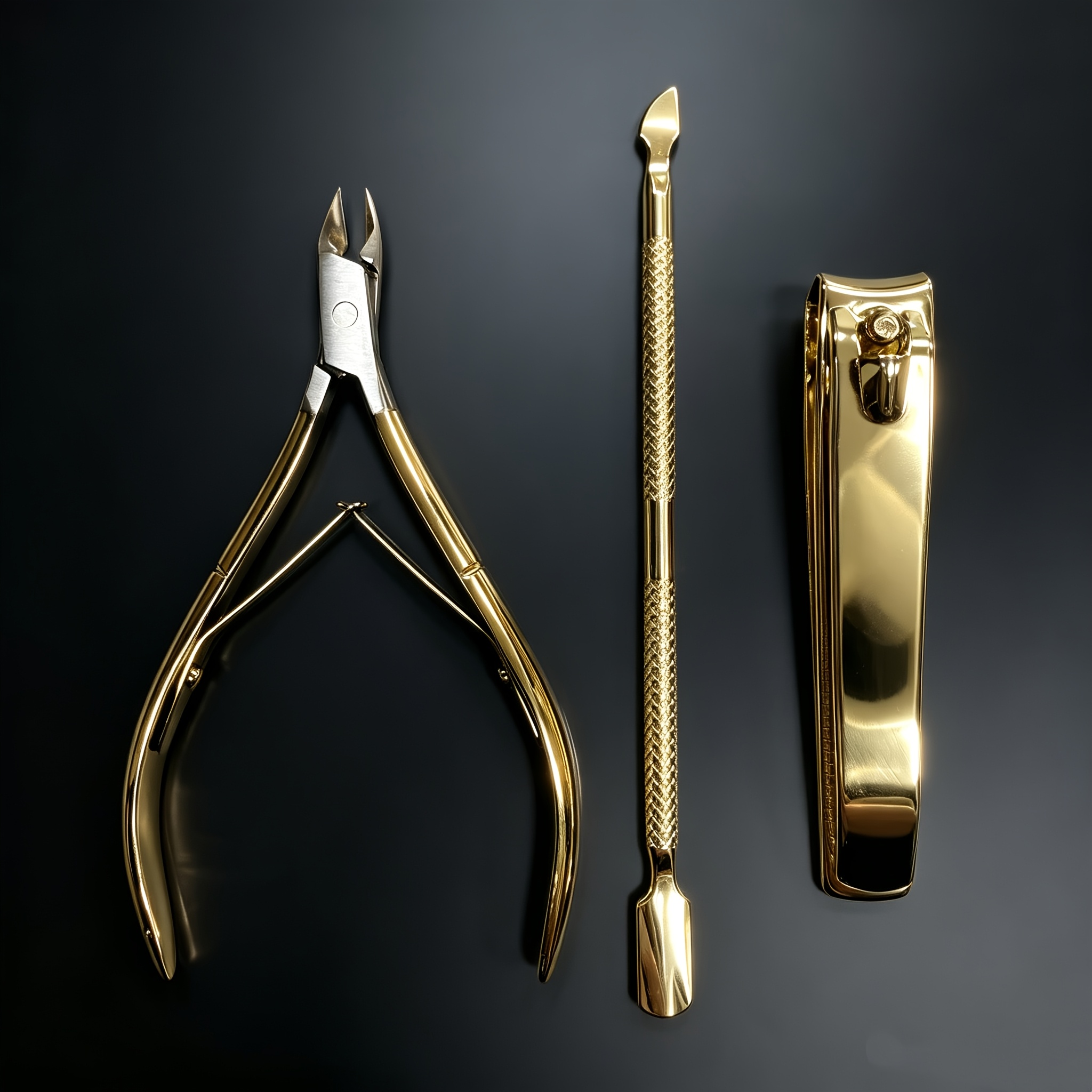 TEMU 3pcs Golden Manicure Tool Set, Including Cuticle Nipper, Cuticle Pusher, And Nail Clippers, Made Of Stainless Steel. Easily Trim Hangnails.