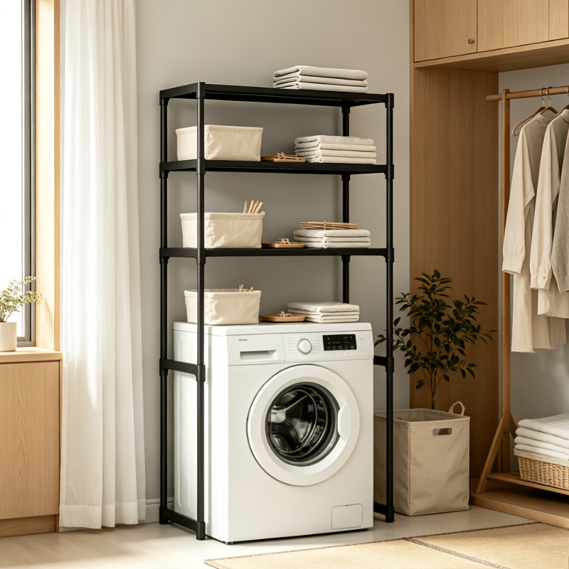 TEMU 3-tier Thickened Wrought -layer Top Rack For Washing Machines, In , Freestanding Roller Washing Machine Storage Rack, Rust-proof And Stable