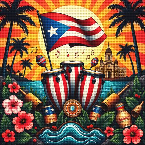painting kits for adults puerto rican flag drum diamond painting wall art tropical beach decor 5d diamond painting dots art kits for adults beginner diy gem crystal art paint by diamond home wall decor