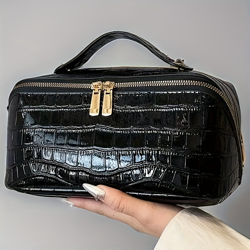 Image of Women's Travel Toiletry Bag, Pu Toiletry Bag With Handy Handle, Makeup Cosmetic Organizer Bag For Travel Toiletries Additions Toilet Bag