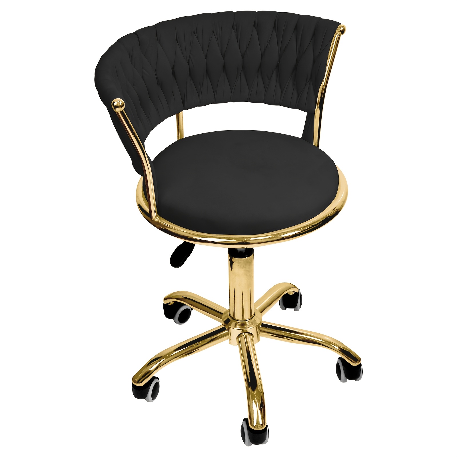 1pc Small Home Office Desk Chair With Wheels Armless Vanity Chair With Back Comfy Velvet Upholstered Rolling Chair, Ergonomic Armless Desk Chair For Home Office, Living Room 38x38x63-76cm Black