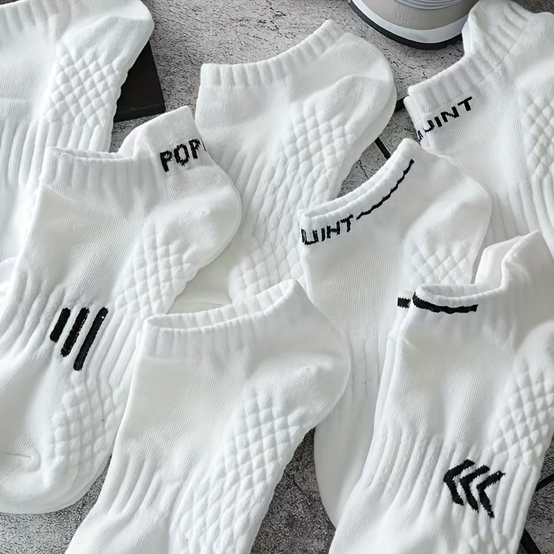 TEMU 5-pair White Elastic Sports Socks, Breathable And Sweat-absorbent, Essential For Daily Casual And Sports Wear, Unisex No-show Socks