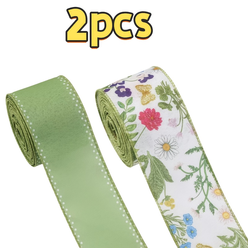 TEMU 2pcs Wide Roll (63mm) Mint Blue Purple Green - Imitation Linen Woven Ribbon Suitable For Easter Spring Crafts, Gift Wrapping, Wreath Bows, Bow