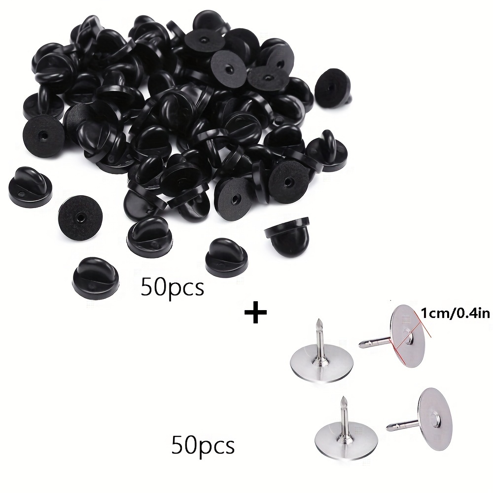 50 Sets Of Rubber Clasps For Badge Pins, Featuring A Metal Pin Base, Suitable For Jewelry Making, Tie Clips, Collar Clips, Brooch Backs, And As Replacement Additions For Uniform Badges