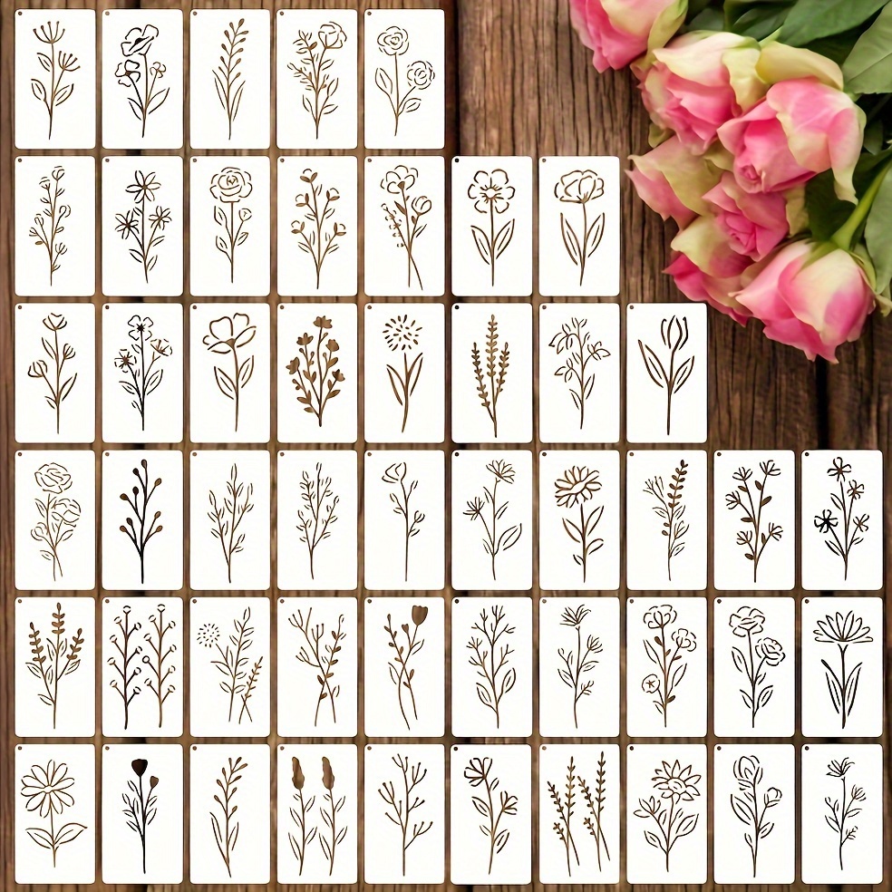 

50pcs Botanical Flower Stencils For Crafts Small Wildflower Floral Paint Stencil For Painting On Wood Card Making, Tiny Nature Vine Herb Essential Art Stencils For Adults Furniture Walls ( Flowers 2)