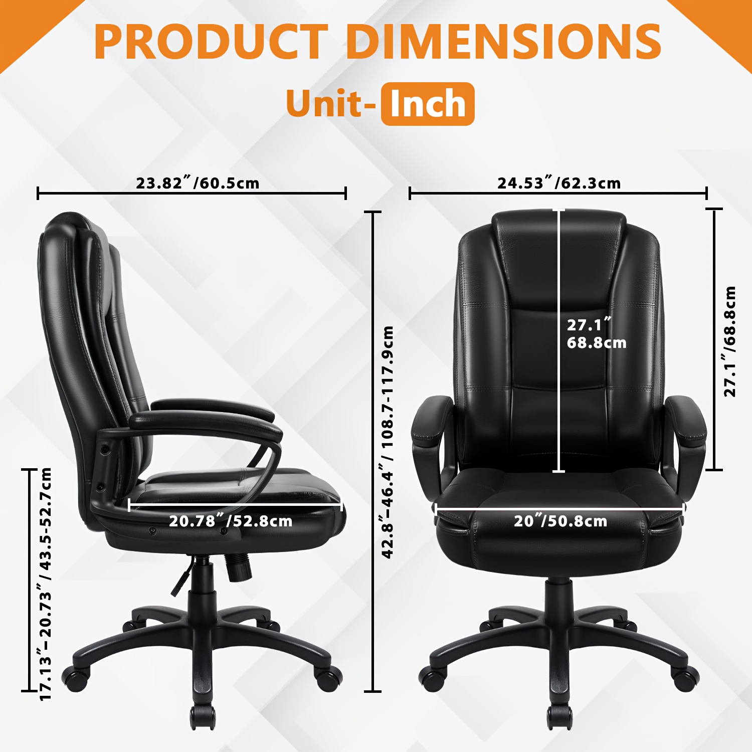 Home Office Desk Chair, 400LBS Big And Tall Computer Executive Chair, Ergonomic PU Leather Chairs with High Back Cushion, Adjustable Armrest &Lumbar Back Support, for Long Time Sitting