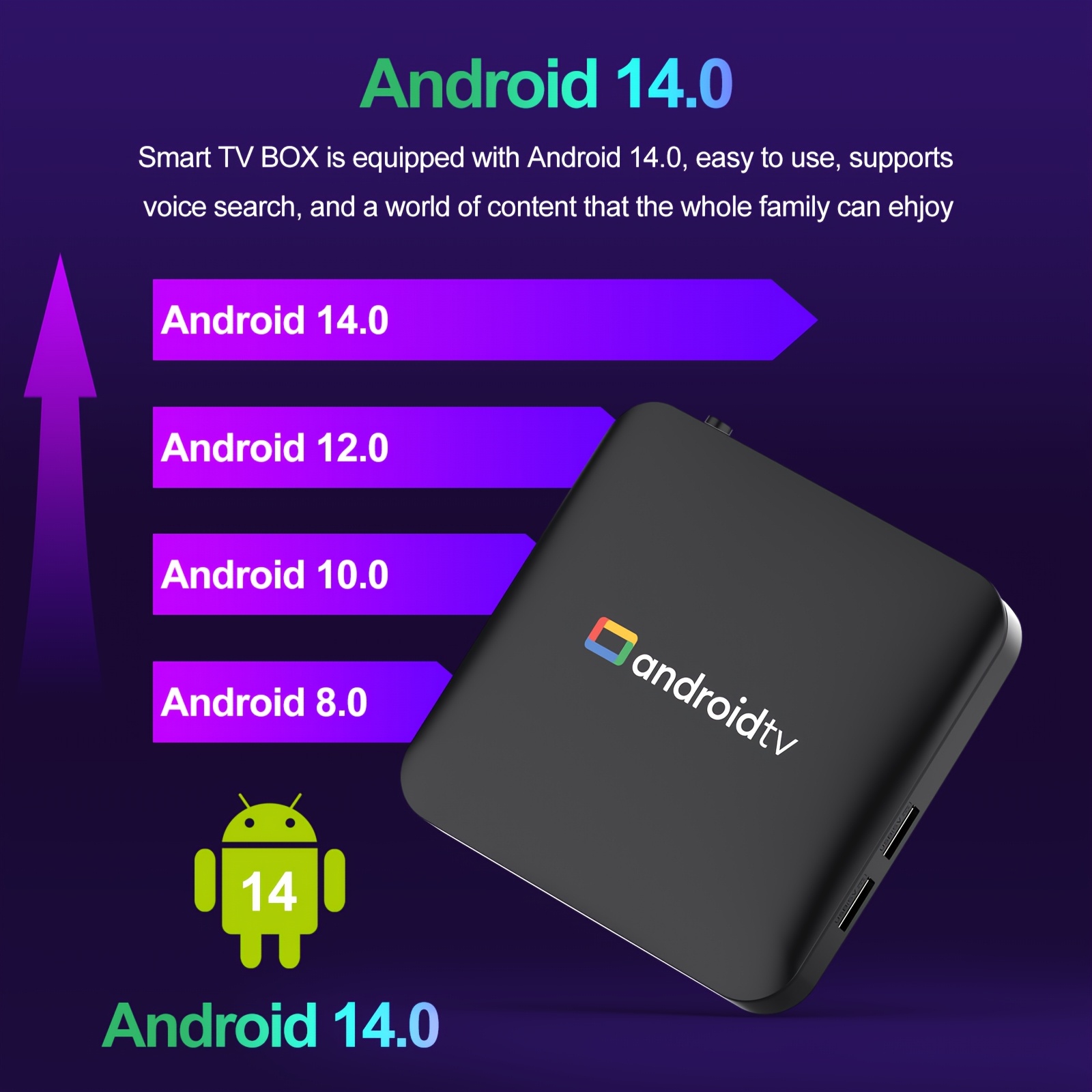 H96 MAX Amlogic S905L3 Quad-Core Cortex-A53@2.0GHz CPU Android 14.0 2gb 16gb TV Stick 4K HD Output 2.4G/5G Dual WiFi BT4.0+ Smart TV Stick Google Voice Assistant, 2T2R Technology, Penta-core ARM Mali-450 GPU, USB2.0*1