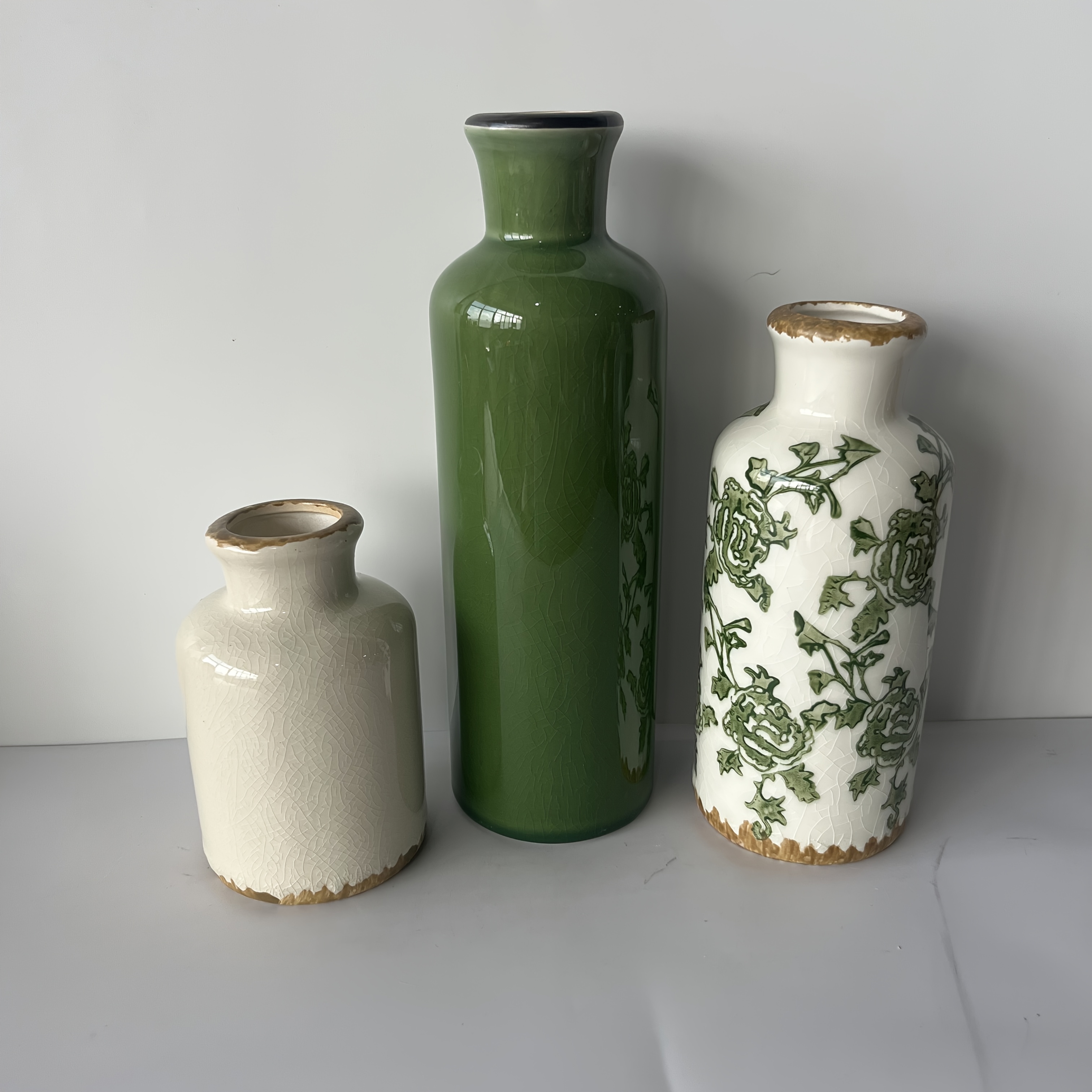 Image of 3pcs Nordic Style Ceramic Vase Set, Living Room Dining Table Flower Arrangement Decoration, Modern Minimalist Dried Flower Holder, Holiday Gift