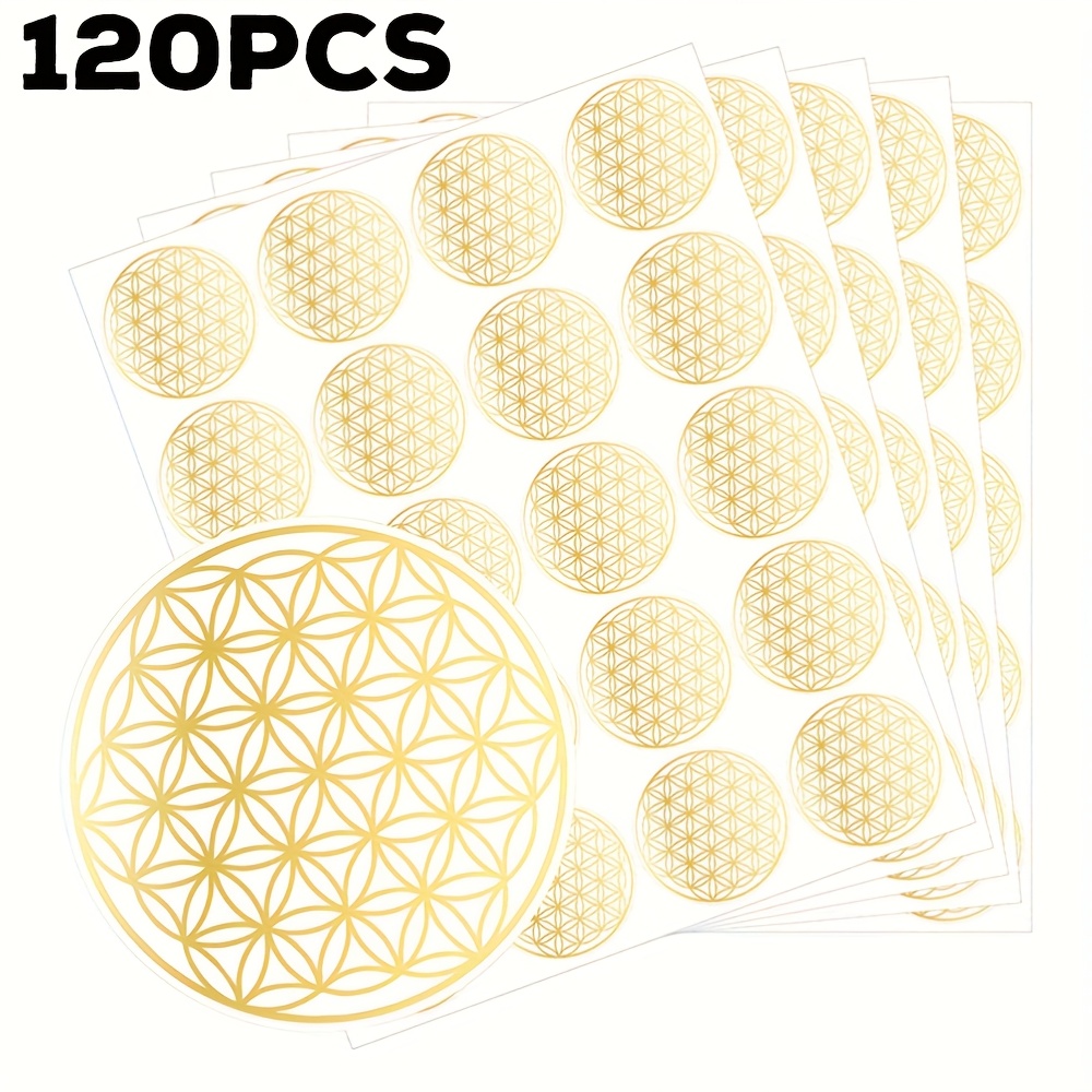 Image of 120/240 Flower Of Life Stickers, 1.5-inch Round Self-adhesive Pvc, Shiny Surface, Suitable For Phone Cases, Notebooks, Envelopes, Water Bottles, Smooth Surfaces, Decorative Stickers (golden, Silvery)