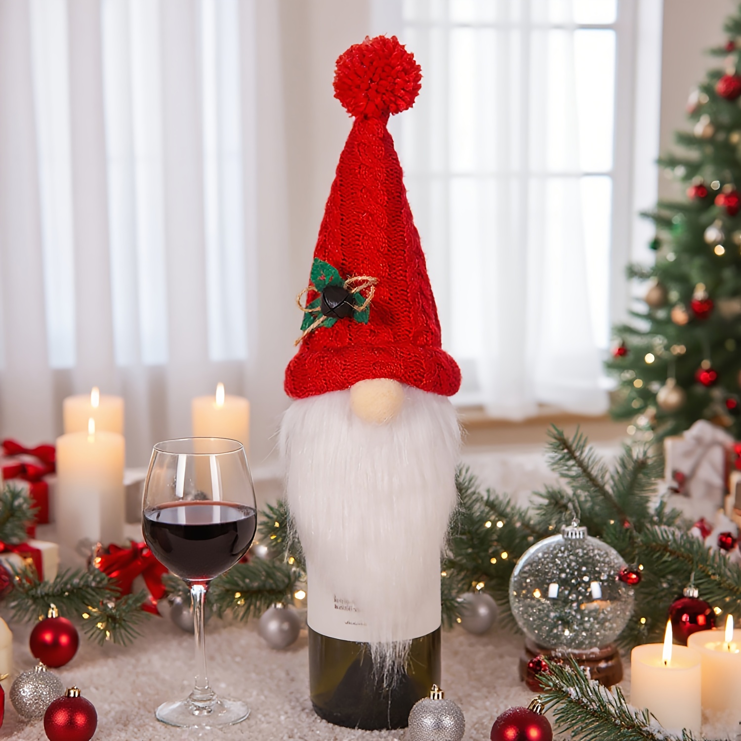 1pc Christmas -effect Bottle Cover - Santa Hat & Snowman Design (no Face) Wine Bottle, Stain-resistant For Holiday Table Decor, Parties, Farmhouse - Fits Standard Bottles, Reusable Winter Decoration